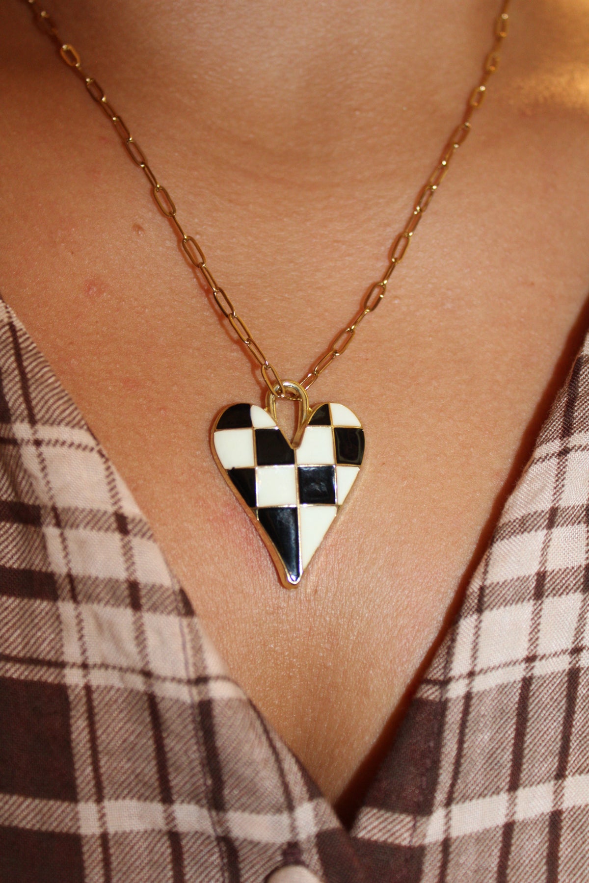 Mel Checkered Hearts Necklace