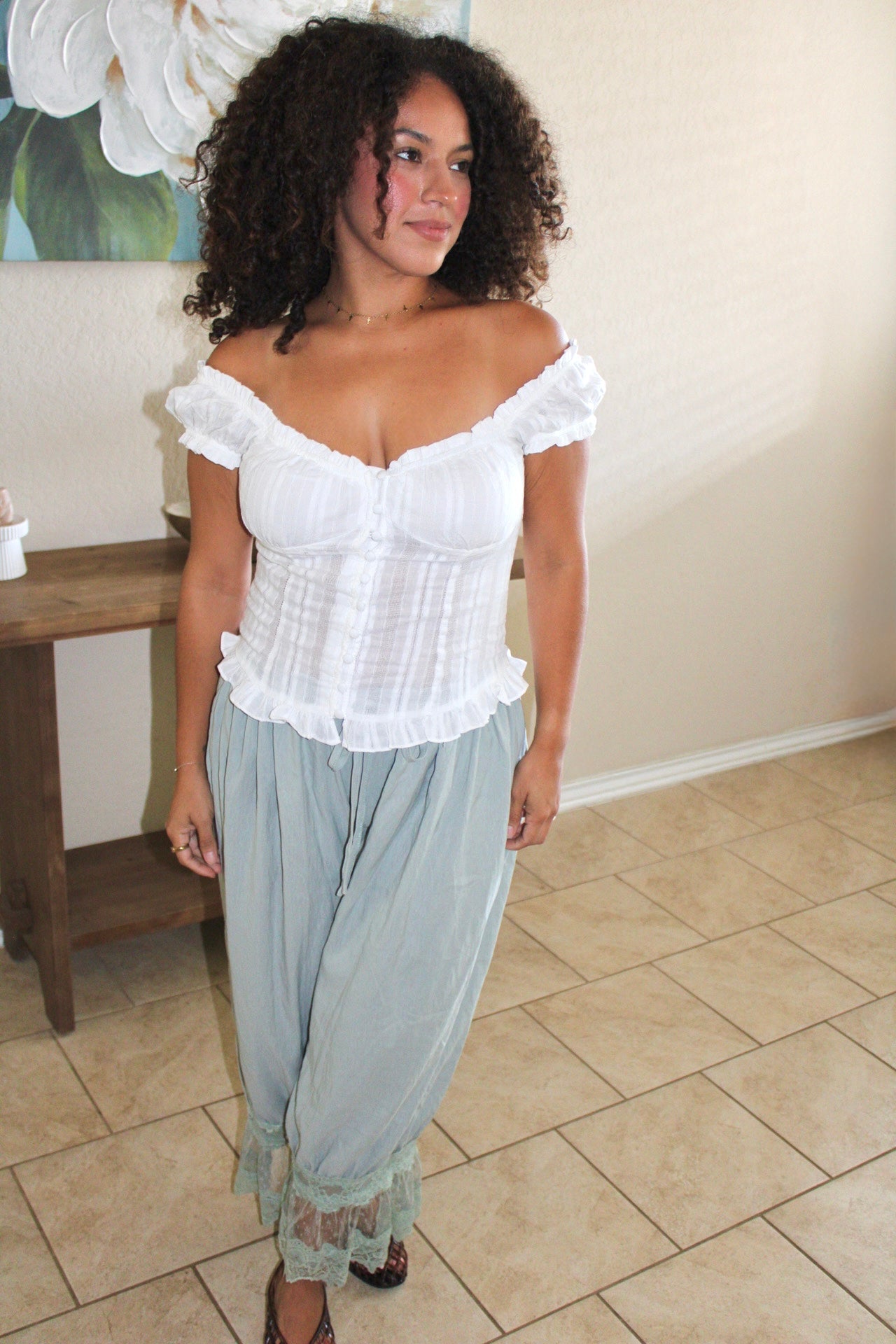 Tiana Ruffle Button Down Top