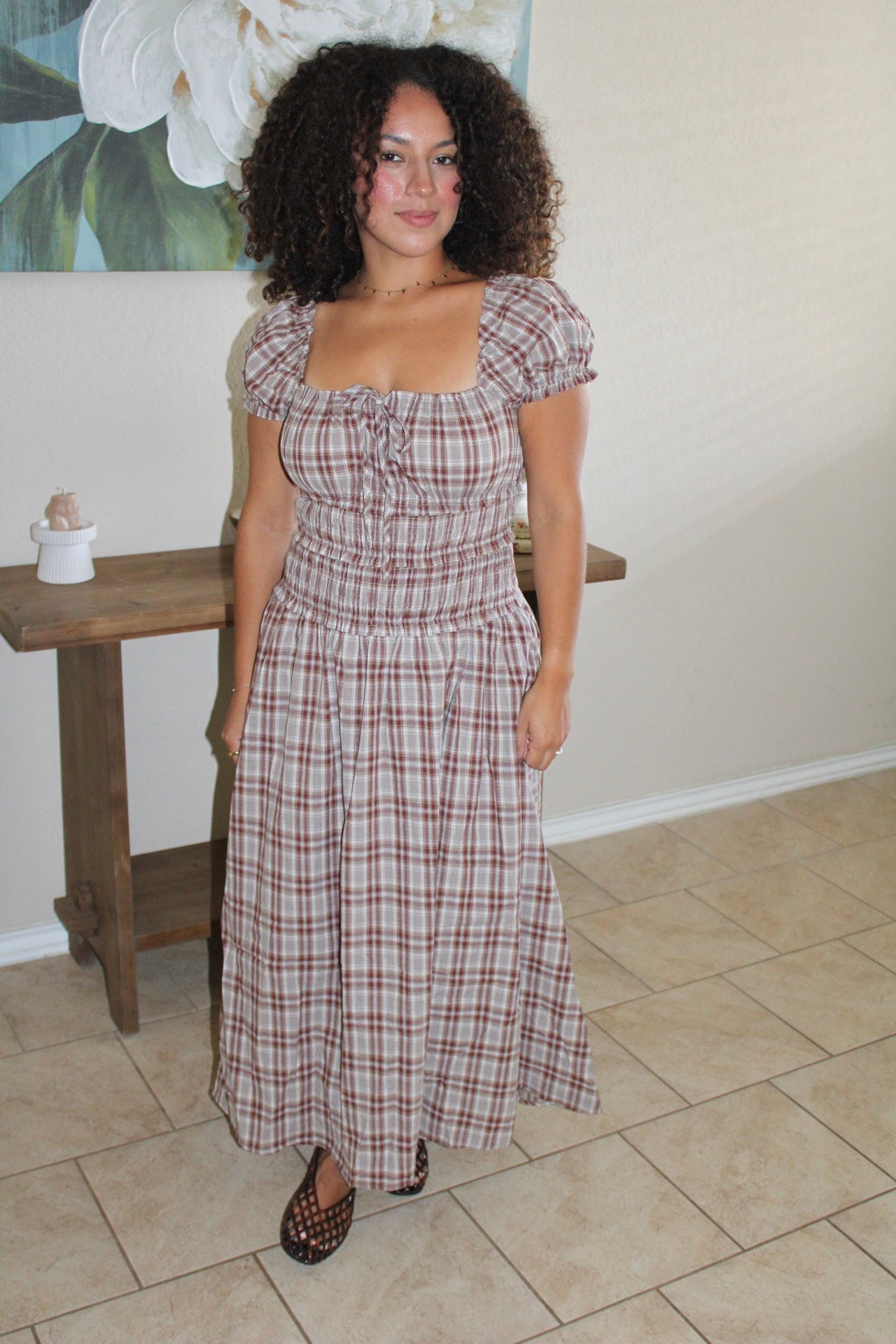 Willa Plaid Puff Sleeve Maxi Dress