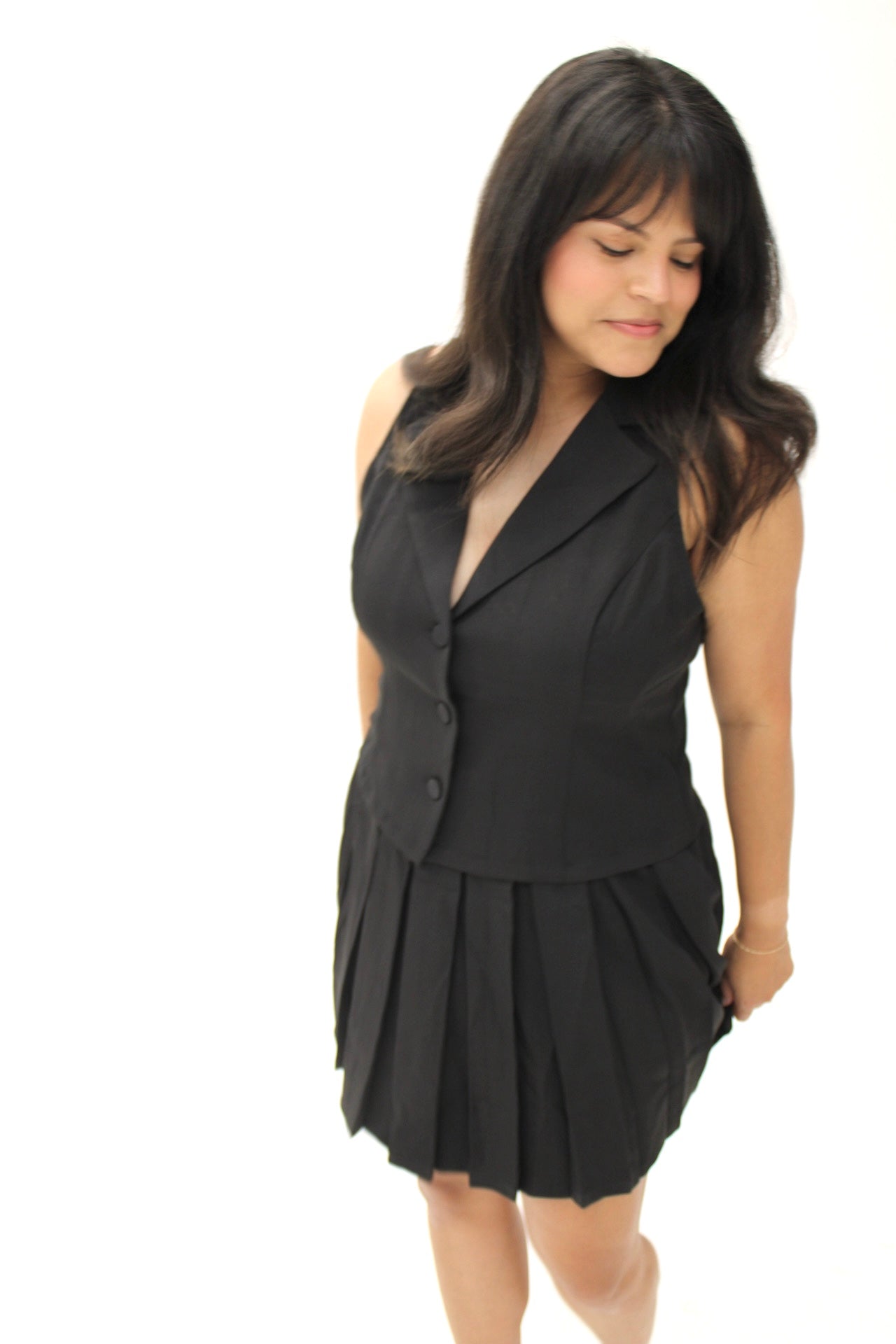 Classic Noir Vest and Pleated Skirt Set