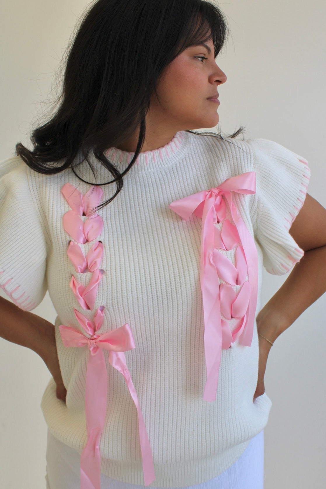 Just a Girl Weaved Ribbon Ruffle Top