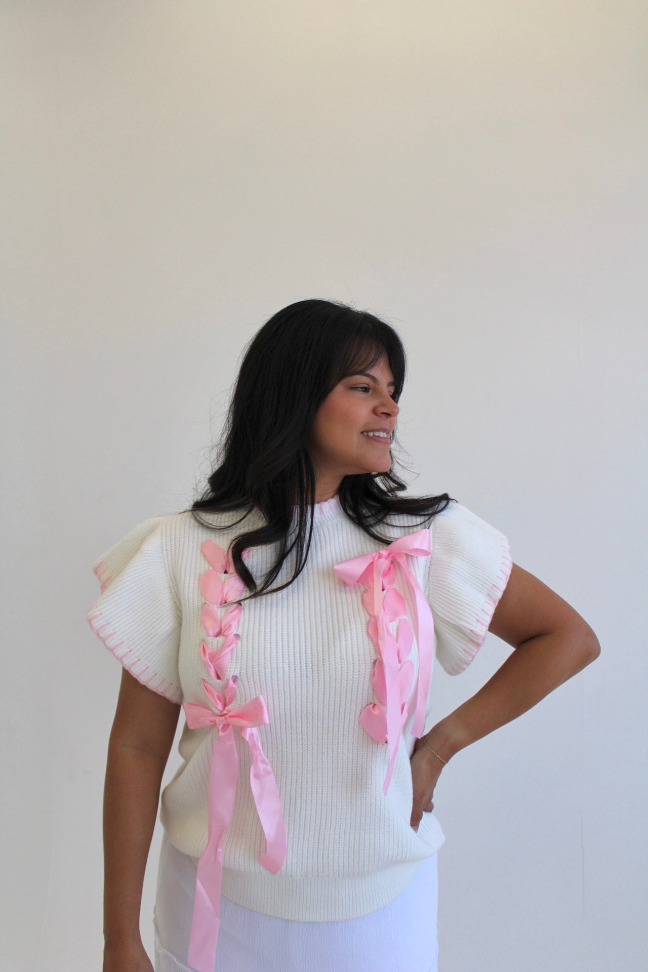 Just a Girl Weaved Ribbon Ruffle Top