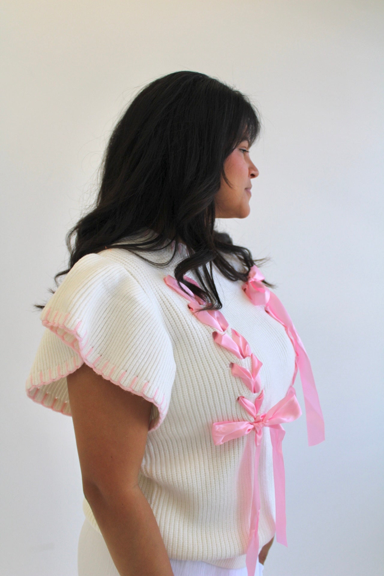 Just a Girl Weaved Ribbon Ruffle Top