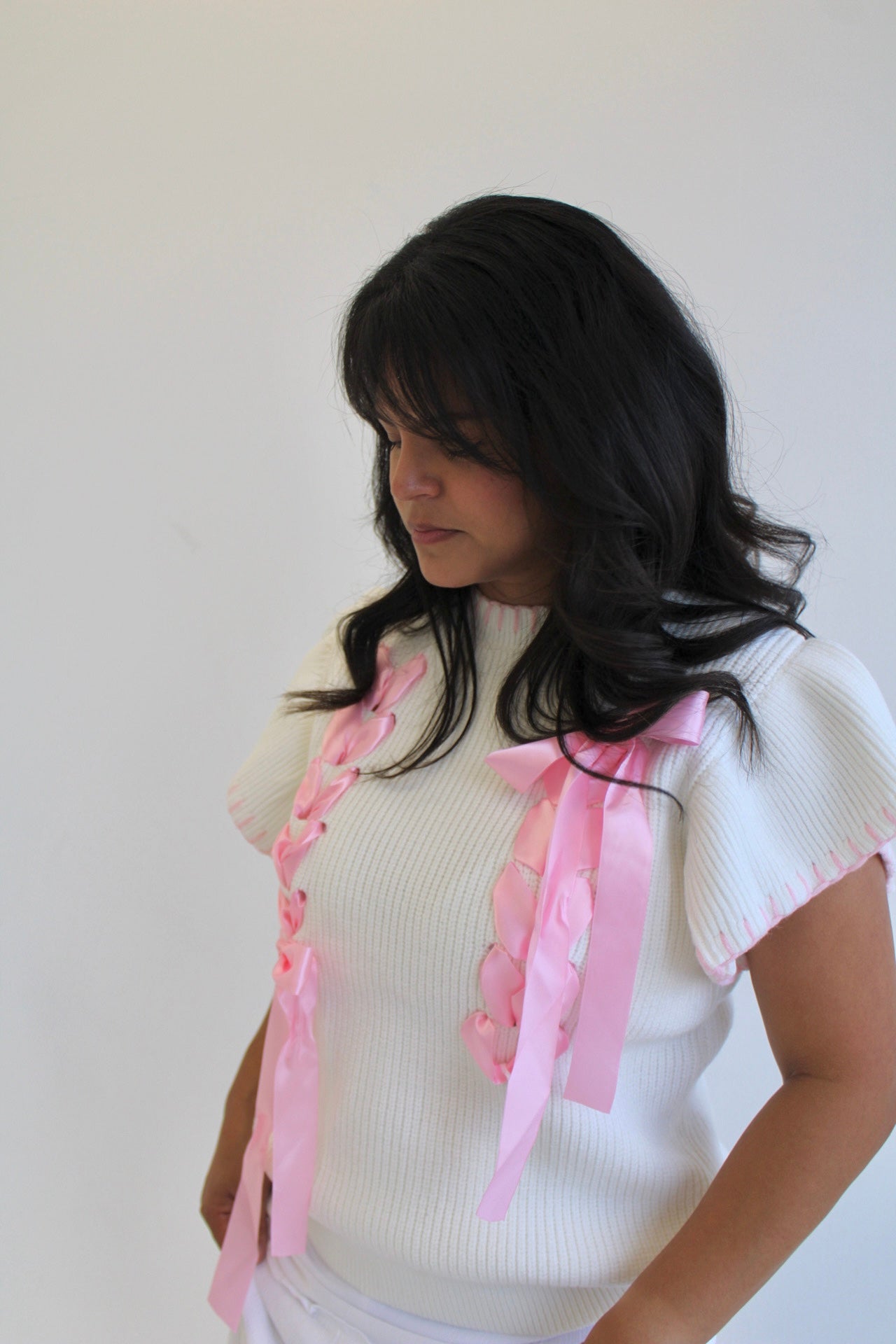 Just a Girl Weaved Ribbon Ruffle Top