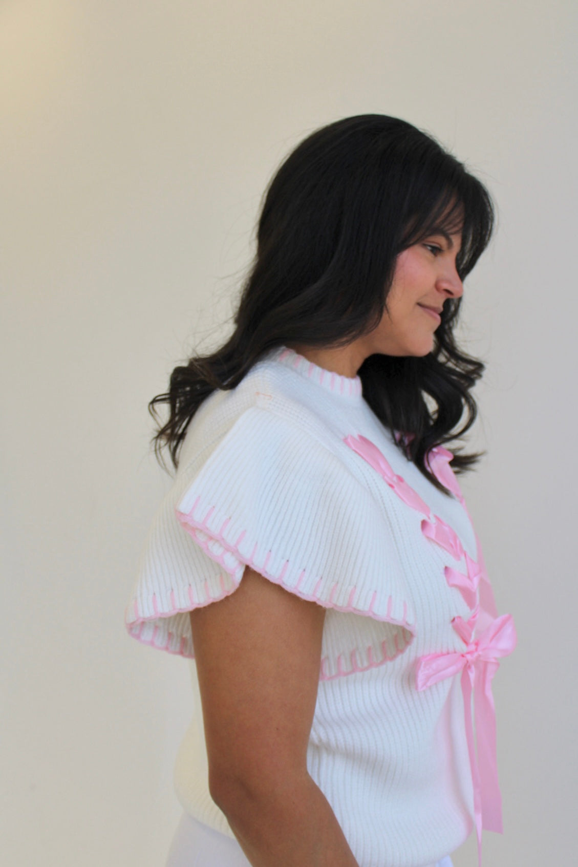 Just a Girl Weaved Ribbon Ruffle Top