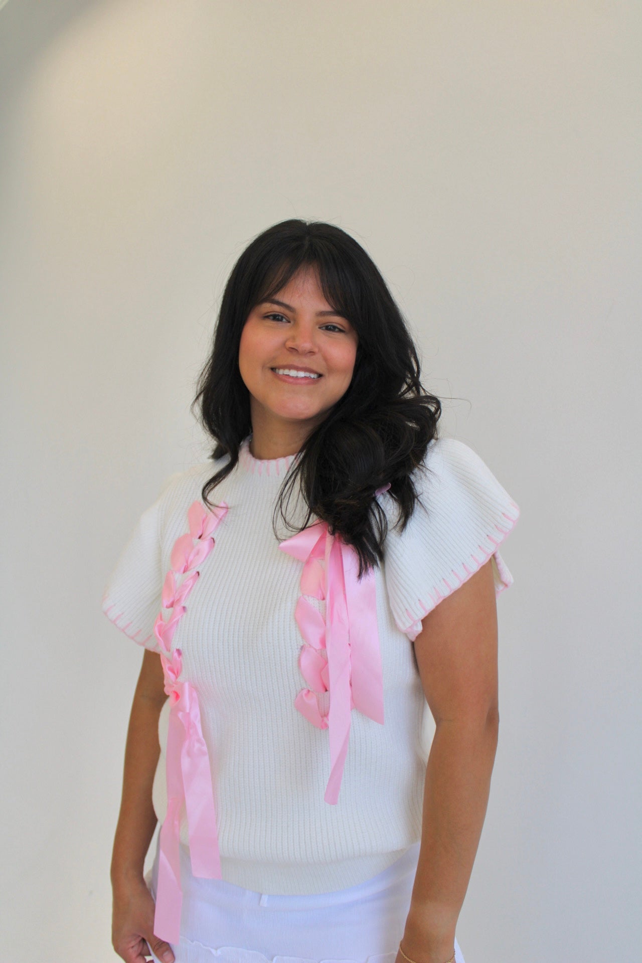 Just a Girl Weaved Ribbon Ruffle Top