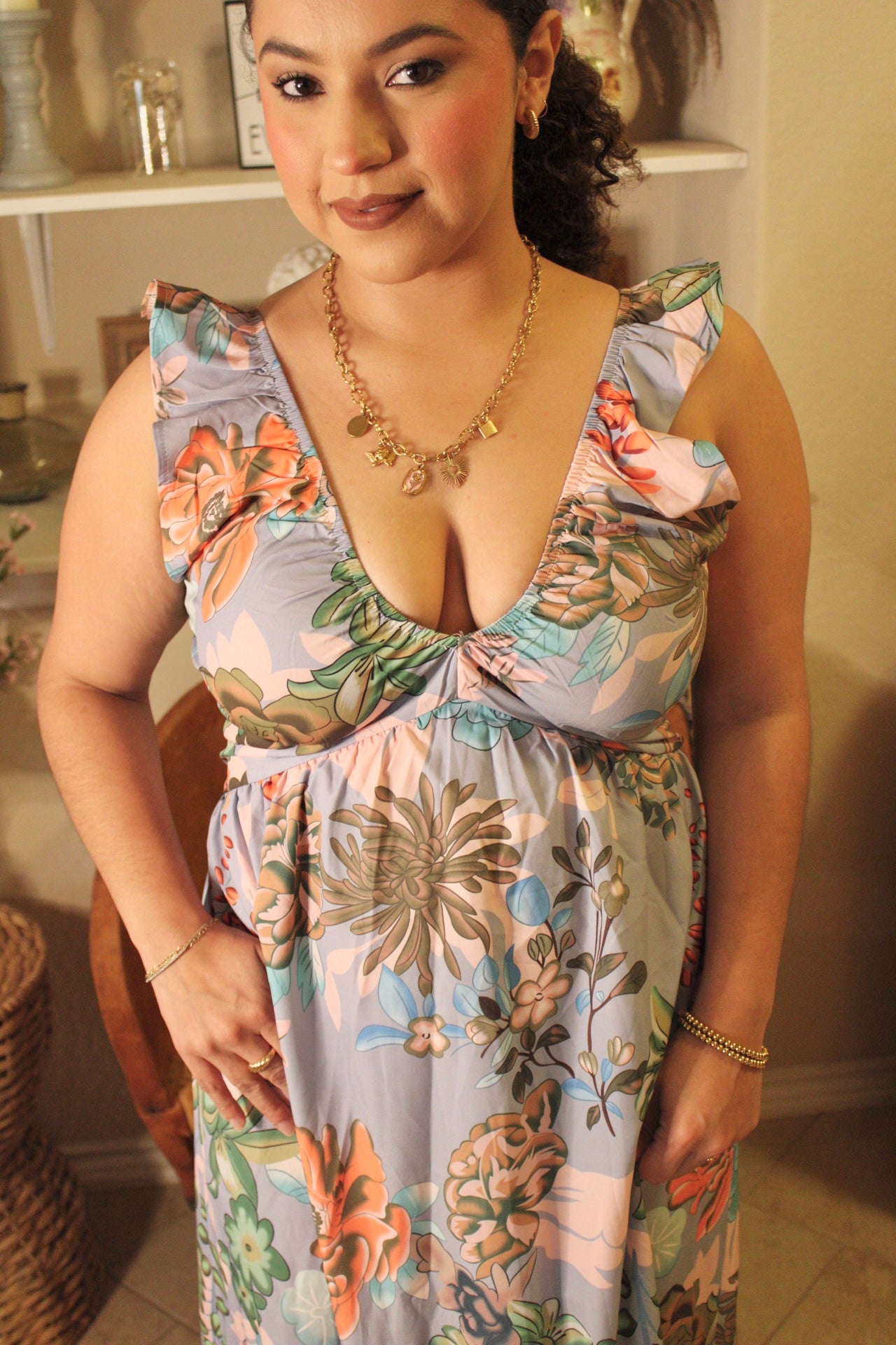 Cassie Printed Ruffle Strap Dress