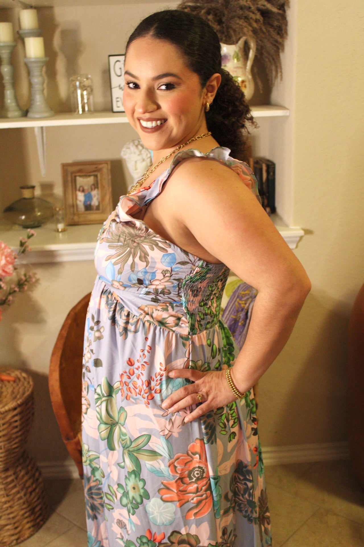 Cassie Printed Ruffle Strap Dress