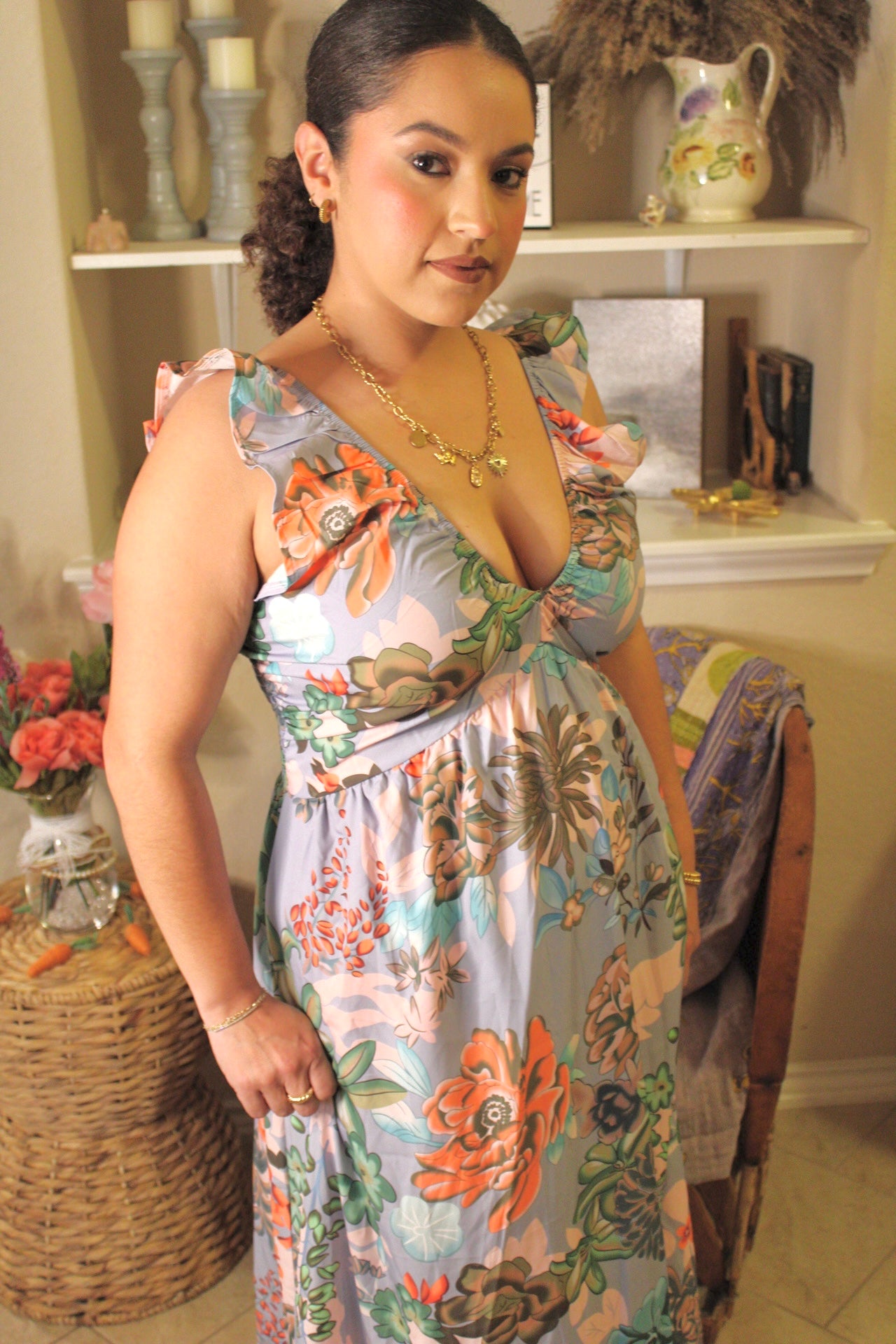 Cassie Printed Ruffle Strap Dress