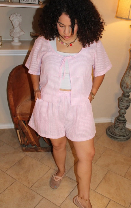 It’s Spring Gingham Shorts Set