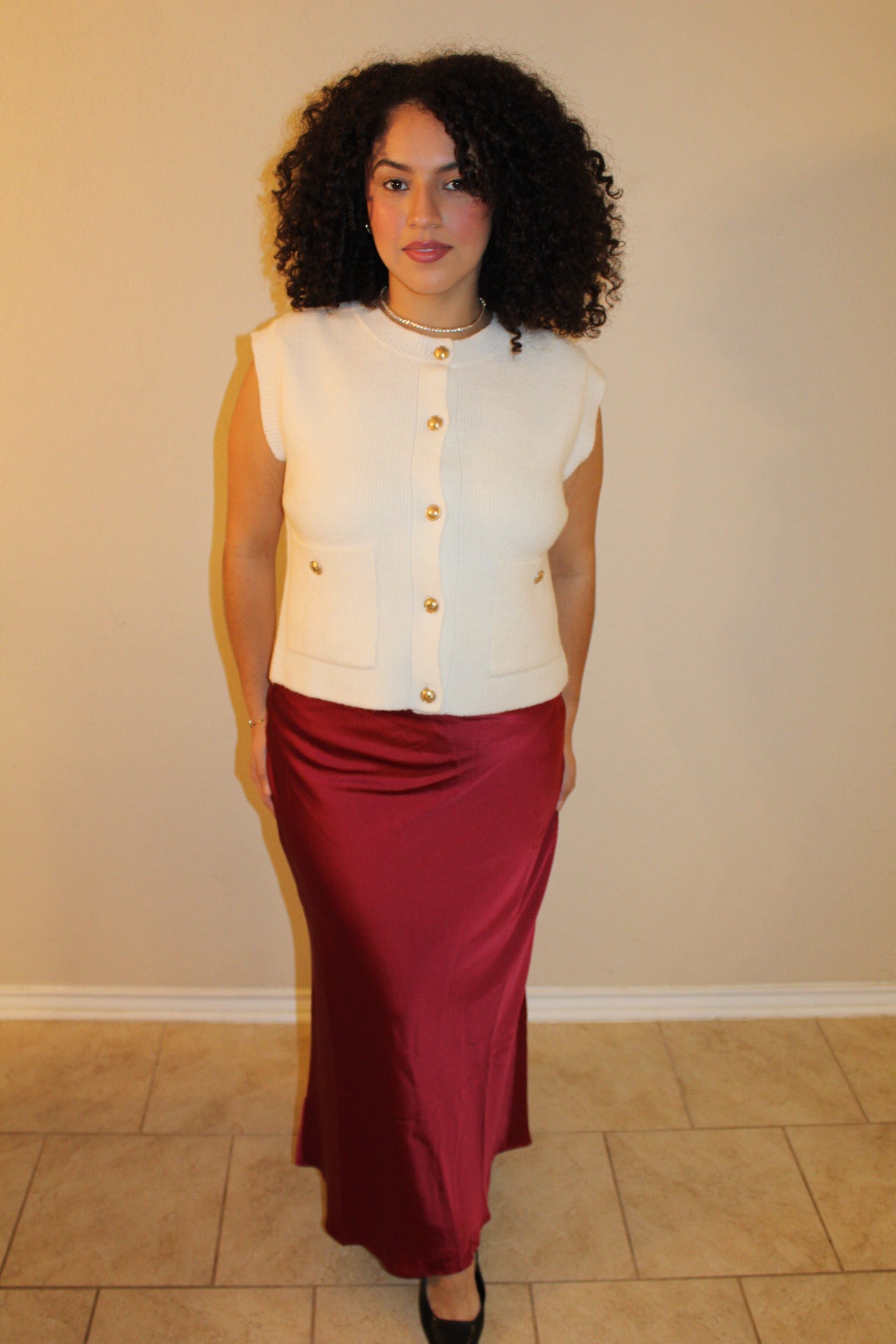 Megan Burgundy Maxi Satin Skirt