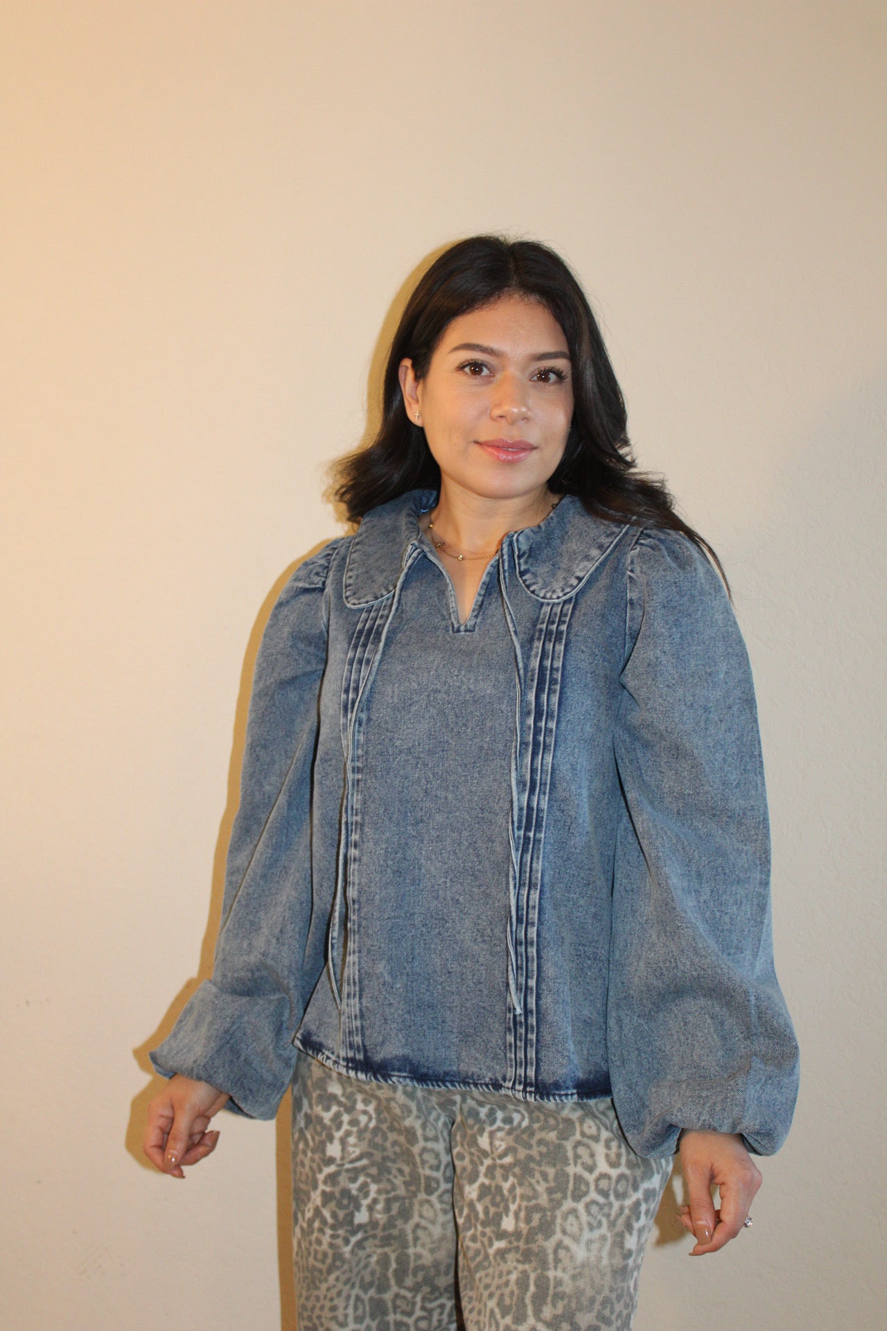 Dancie Denim Peter Pan Collar Top