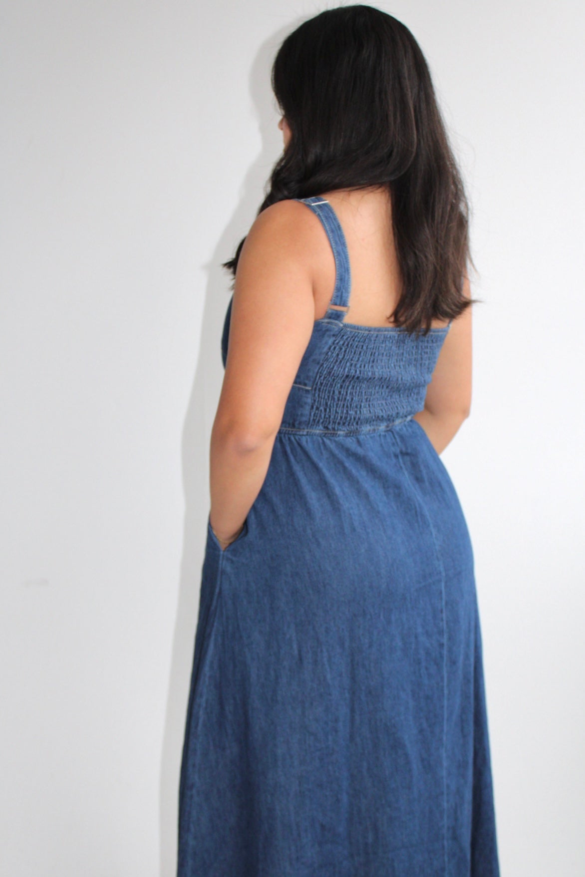 Lace Up Denim Midi Dress