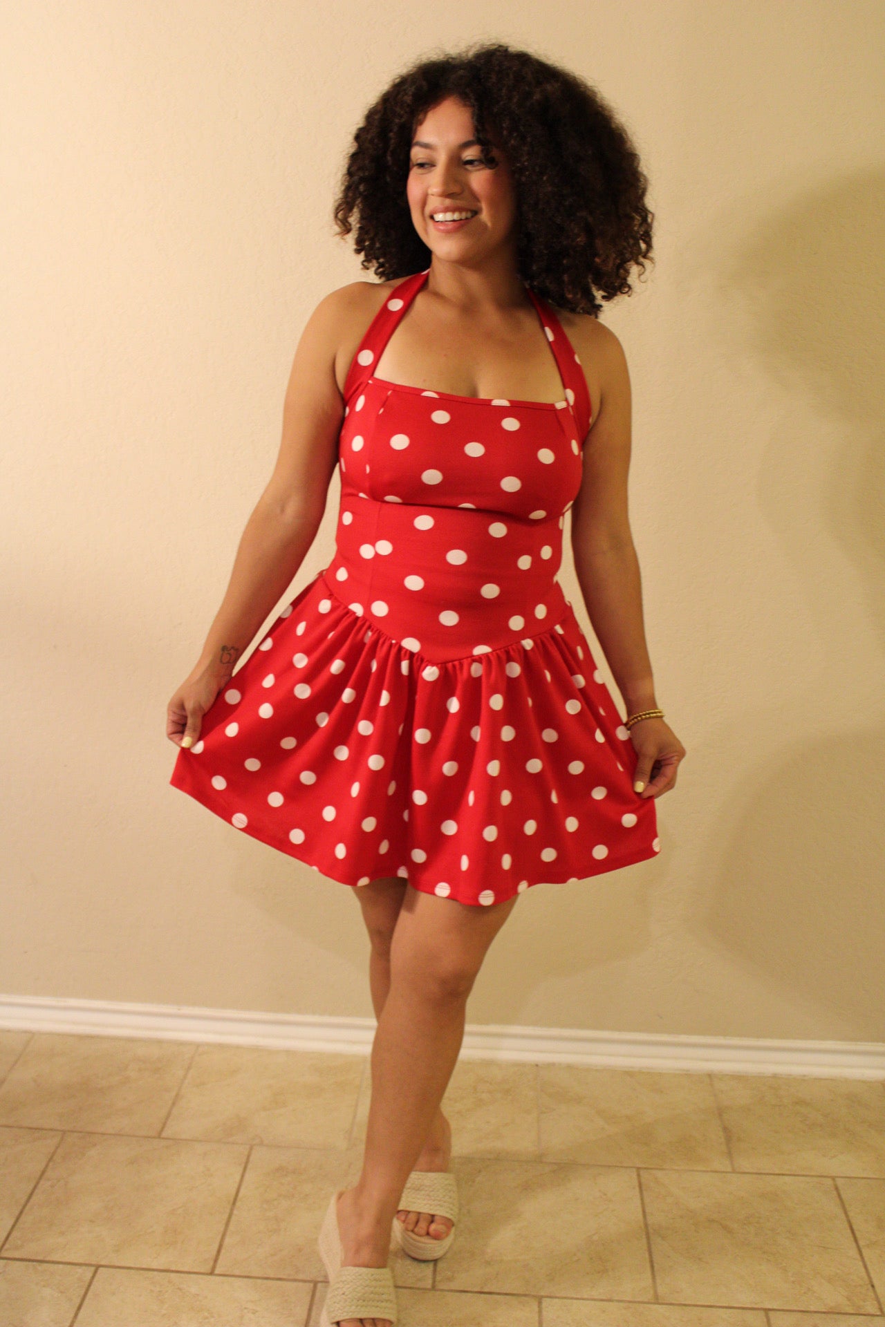 Nancy Halter Polka Dot Flared Mini Dress