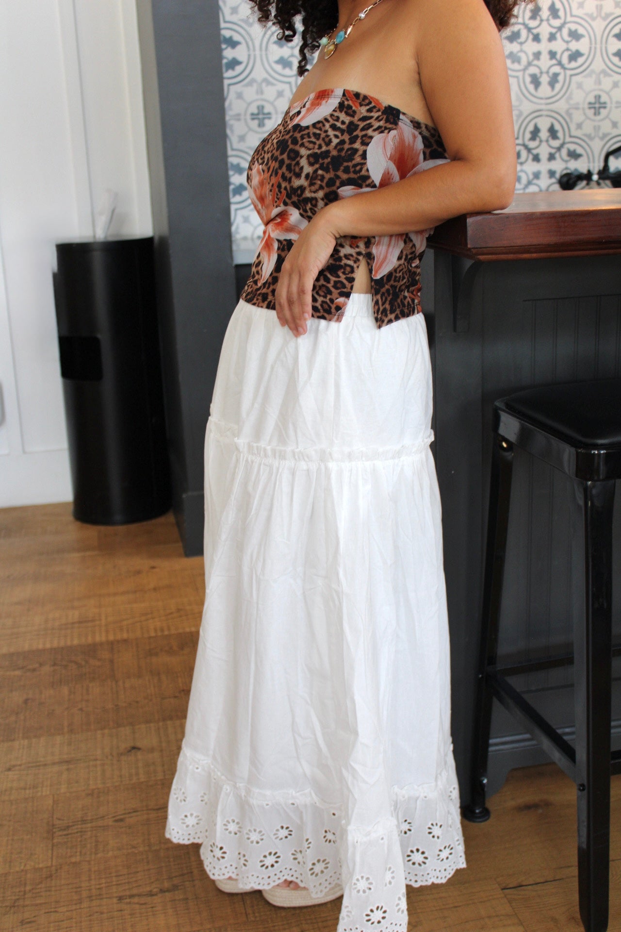 Adelina Leopard Floral Strapless Top