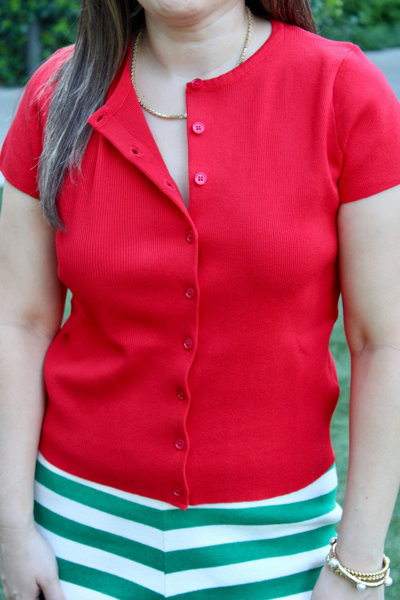 Cherry Pop Button Front Top