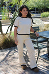 Creamy Contrast Ribbed Pant Set