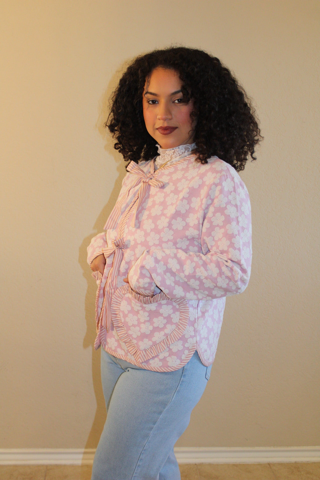 Delilah Coquette Floral Heart Pocket Cardigan