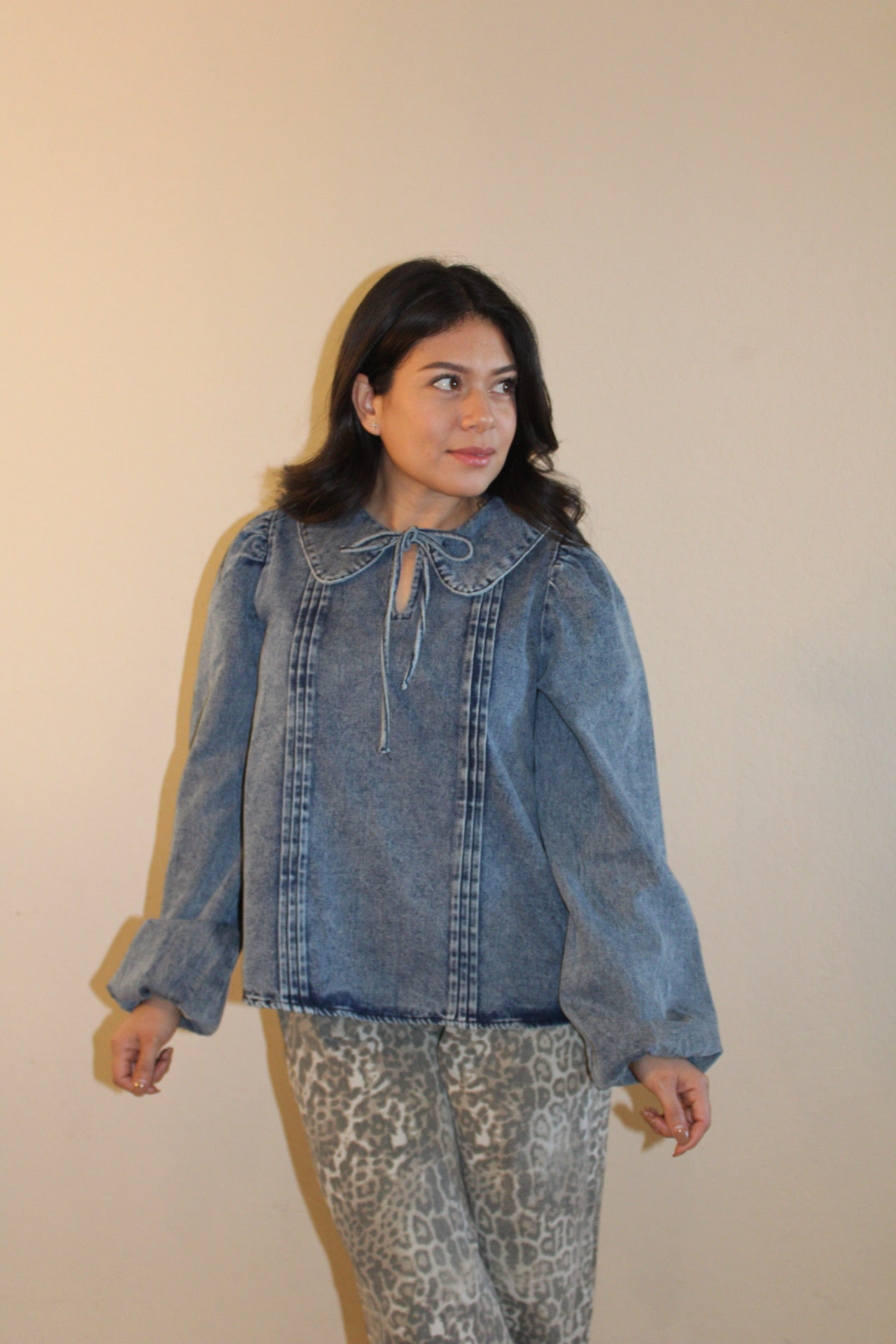 Dancie Denim Peter Pan Collar Top