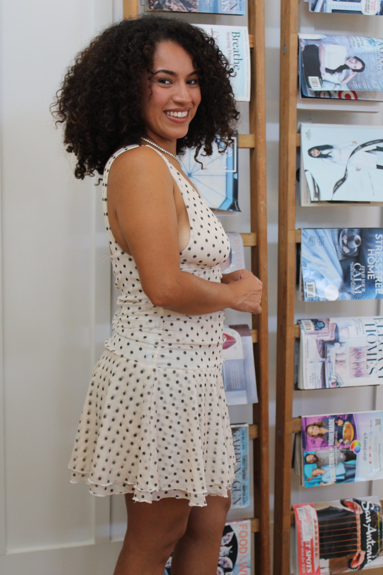 Missy Classy Deep V Neck Polka Dot Dress