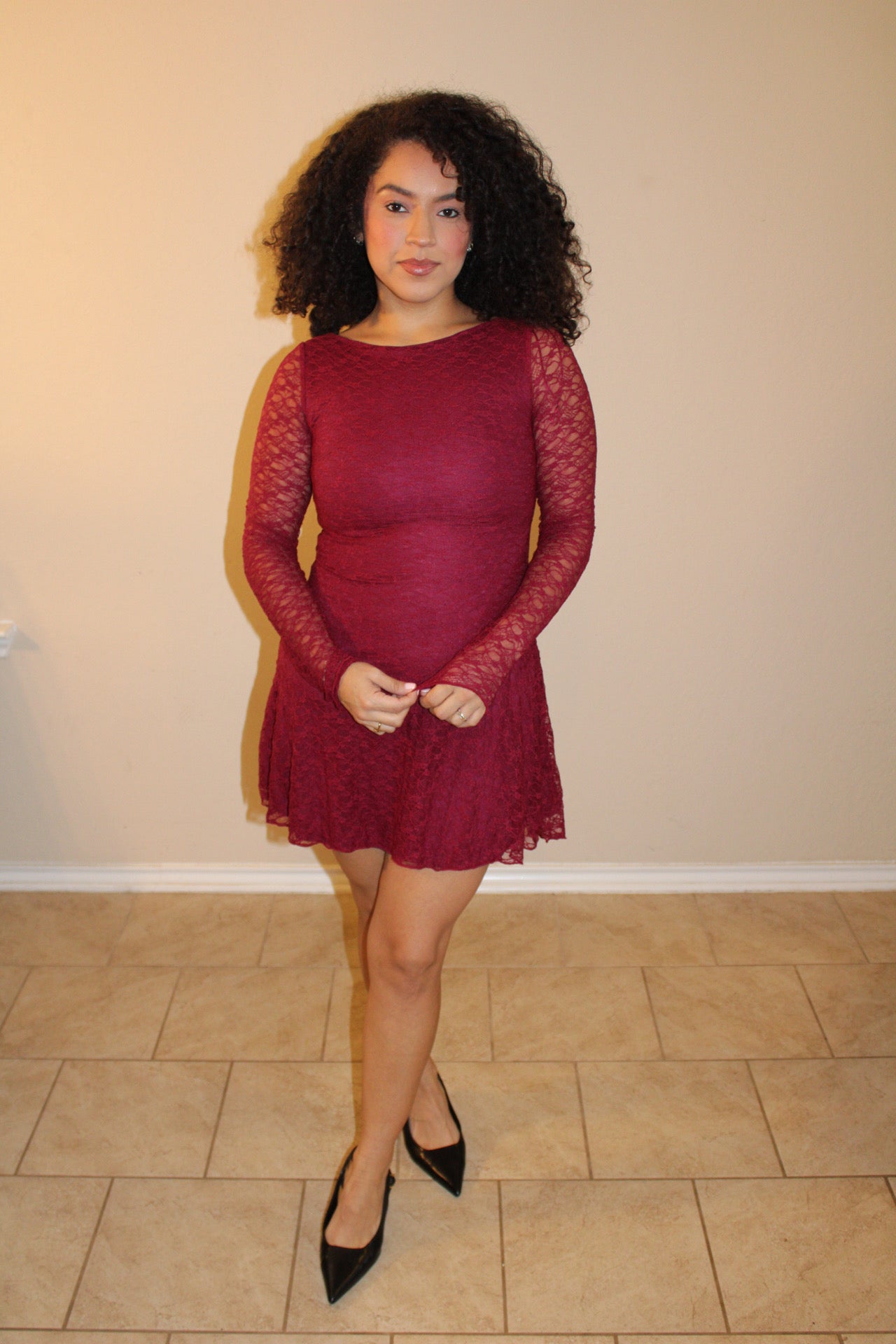 Livy Lace Long Sleeve Mini Dress