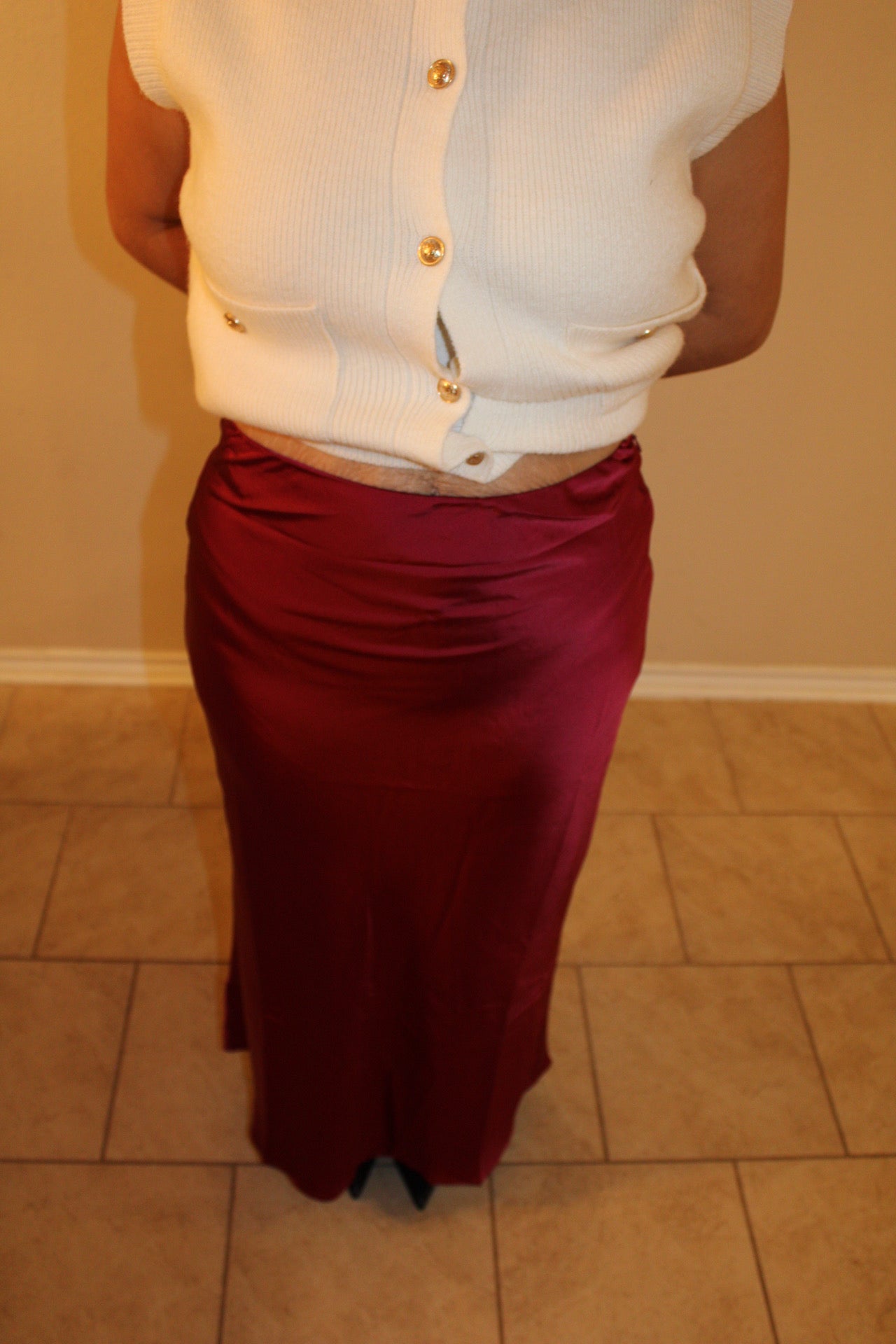 Megan Burgundy Maxi Satin Skirt