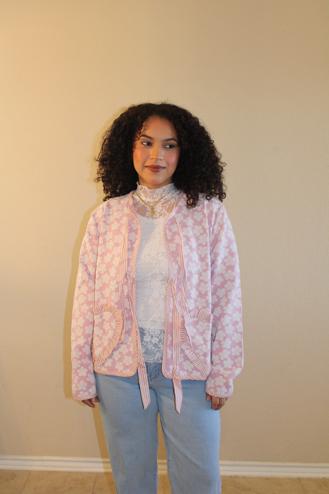 Delilah Coquette Floral Heart Pocket Cardigan