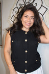 Laurel Knitted Gold Button Up Sleeveless Cardigan