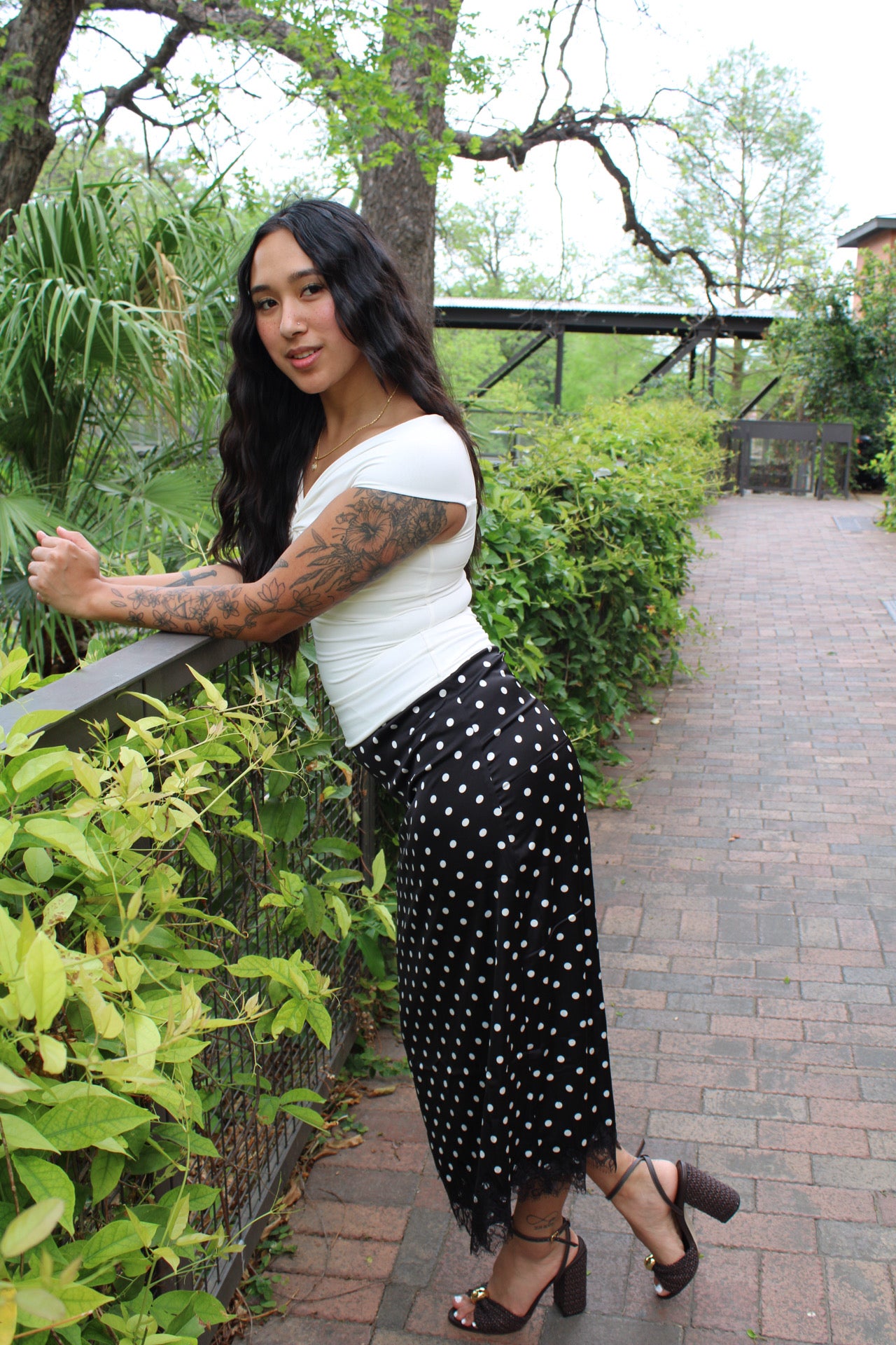 Nara Lace Satin Polka Dot Skirt