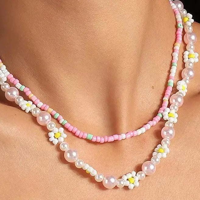 Lani Double Layer Floral Beaded Necklace