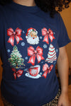 Vintage Santa Red Bow Tee