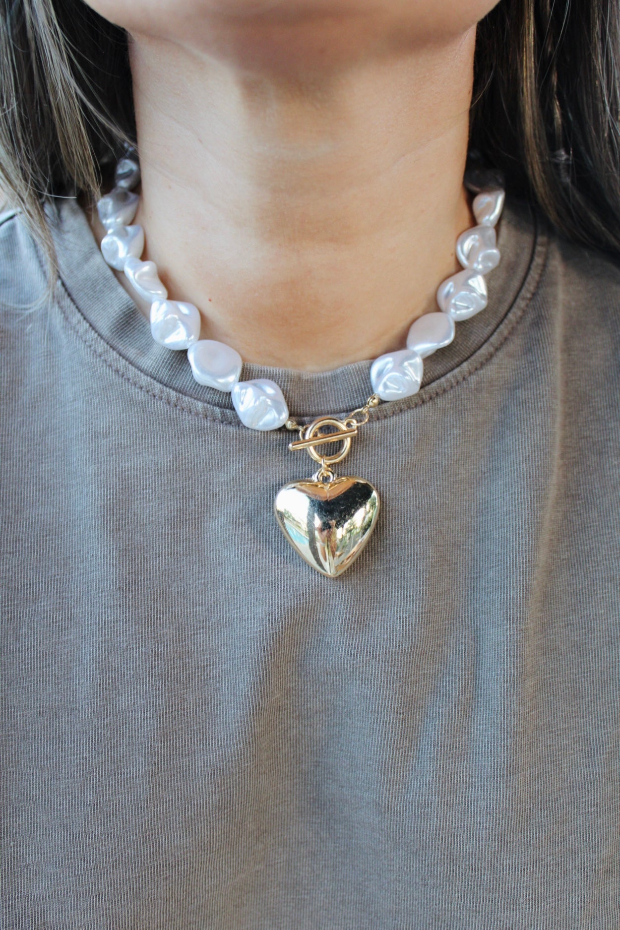 Myla Chunky Pearl Heart Necklace