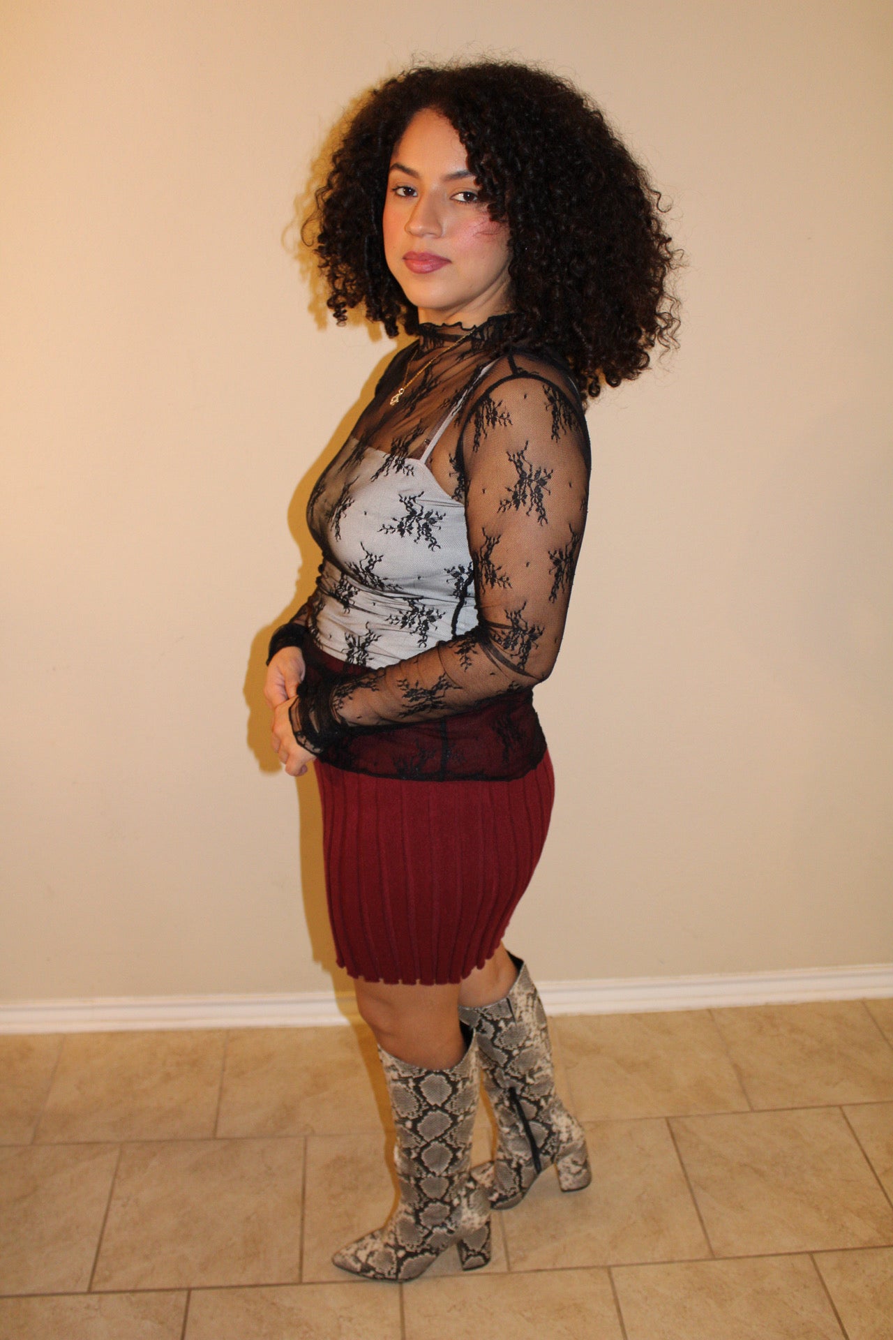 Josie Mesh Lace Long Sleeve Top