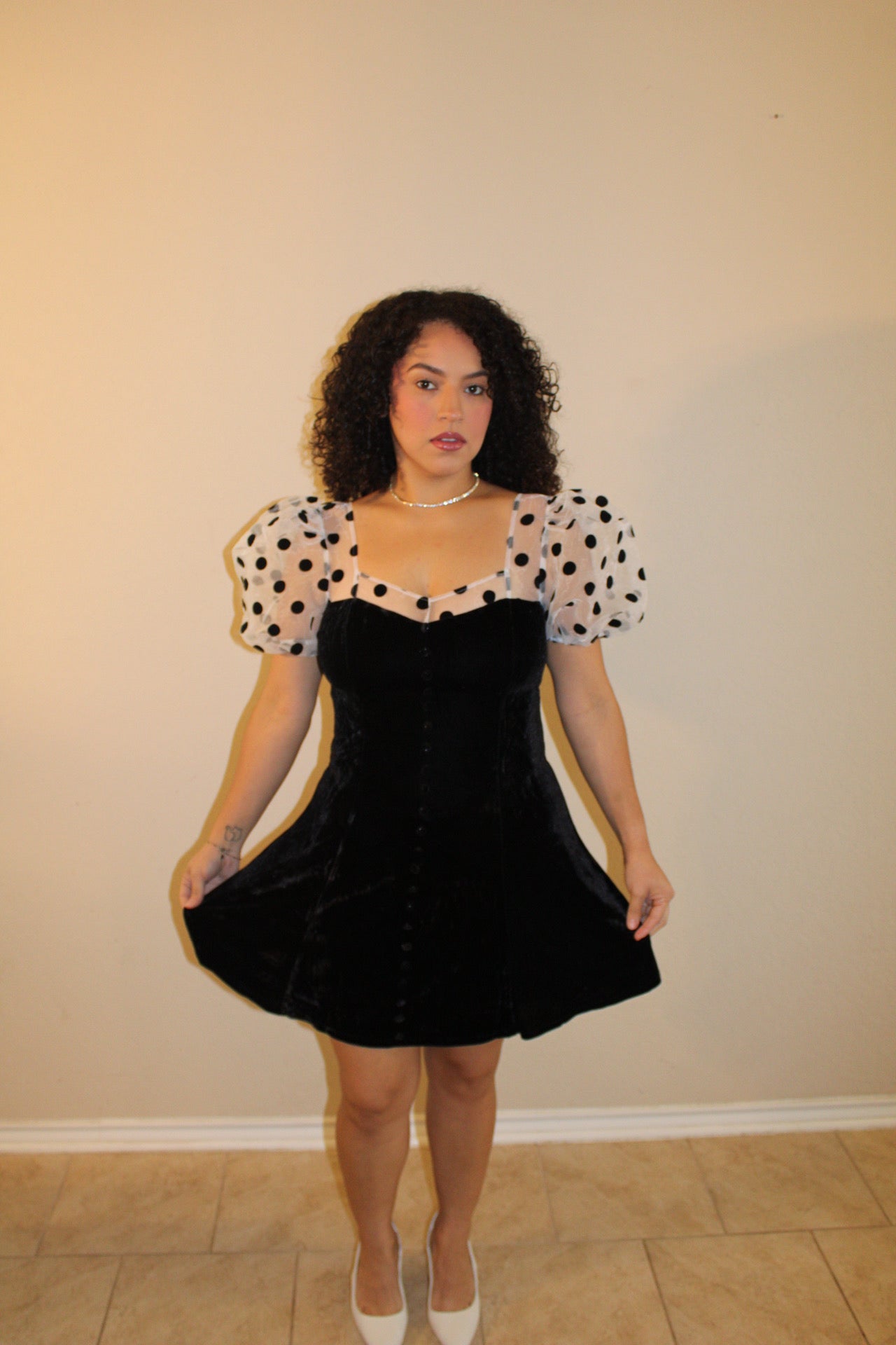 Cher Classic Polka Dot Puff Sleeve Dress