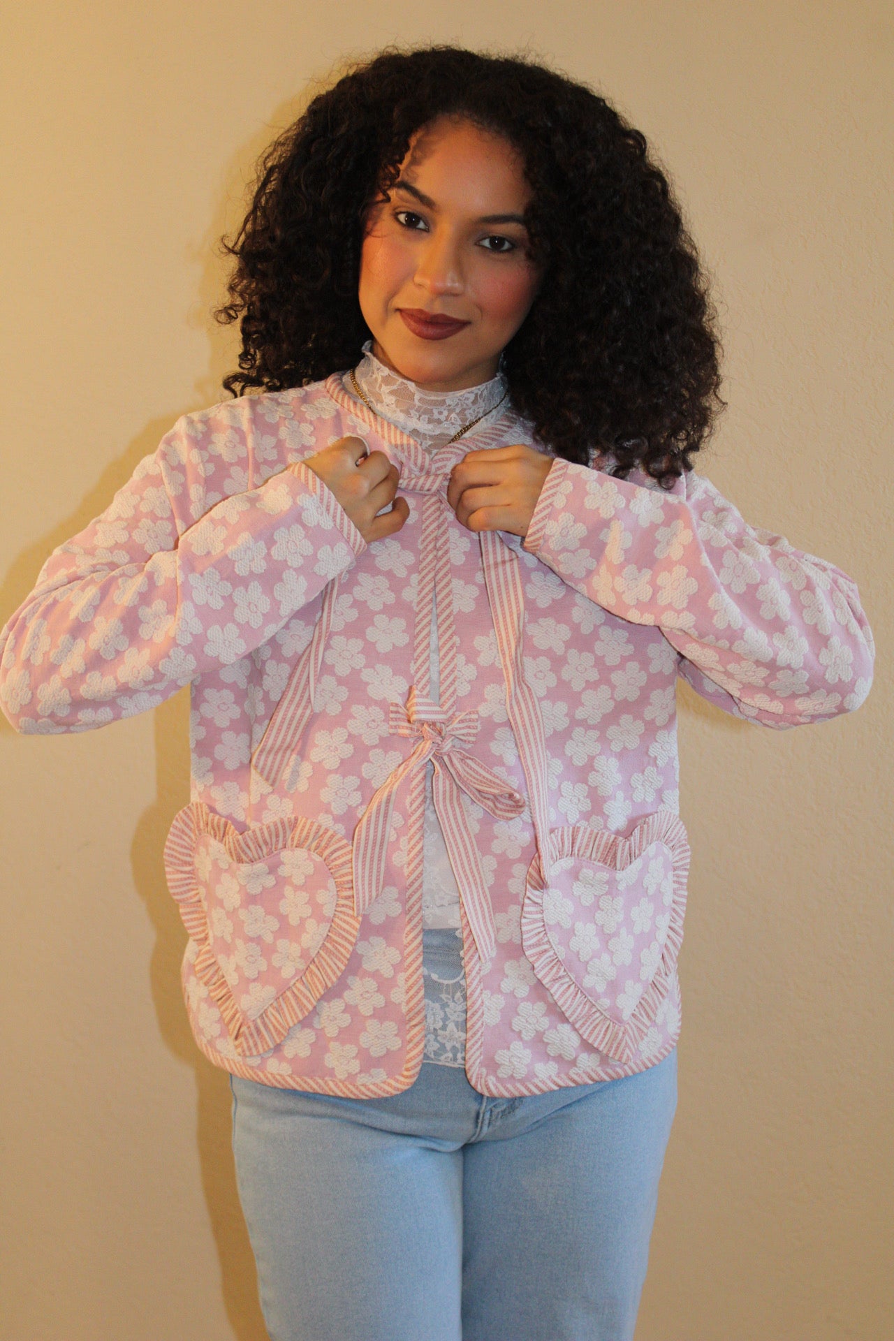 Delilah Coquette Floral Heart Pocket Cardigan