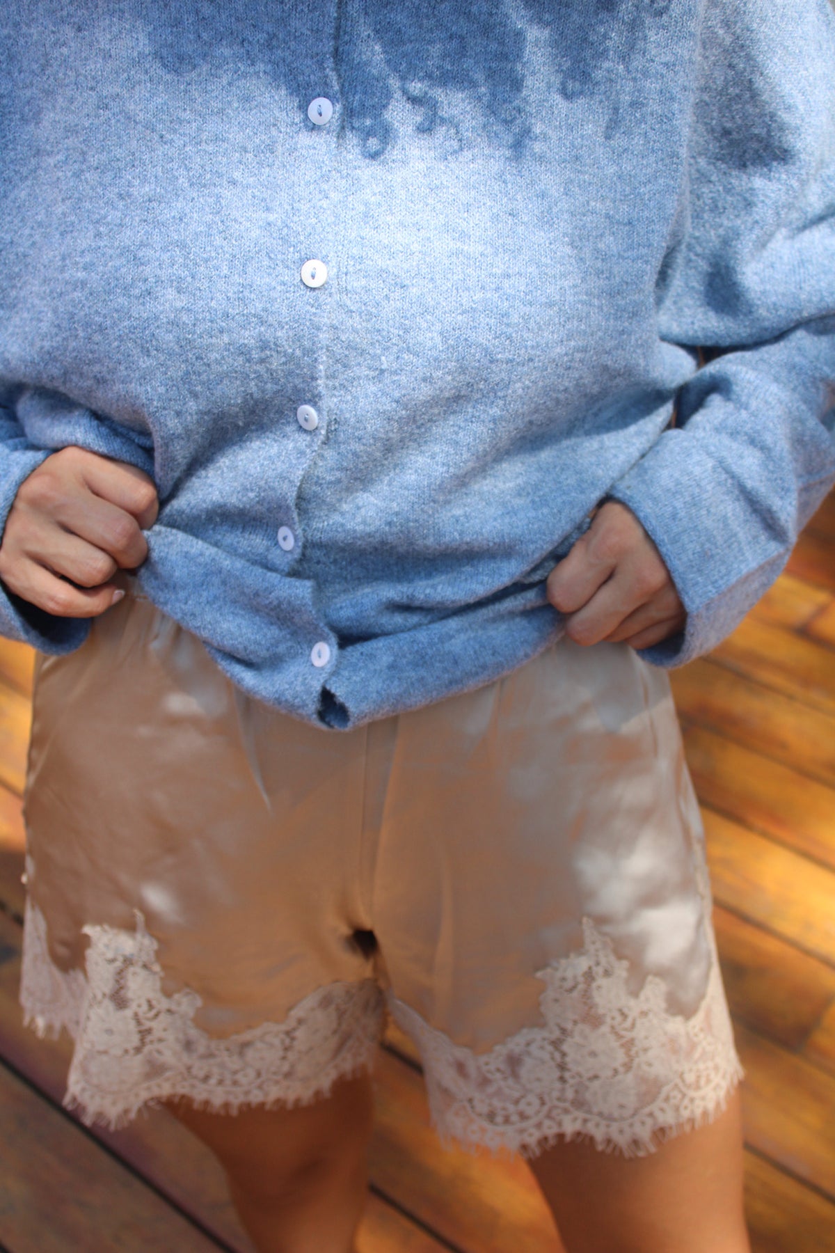 Autumn Latte Lace Satin Shorts