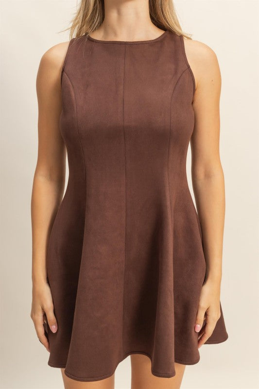 Dina Faux Suede Flare Dress