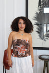 Adelina Leopard Floral Strapless Top