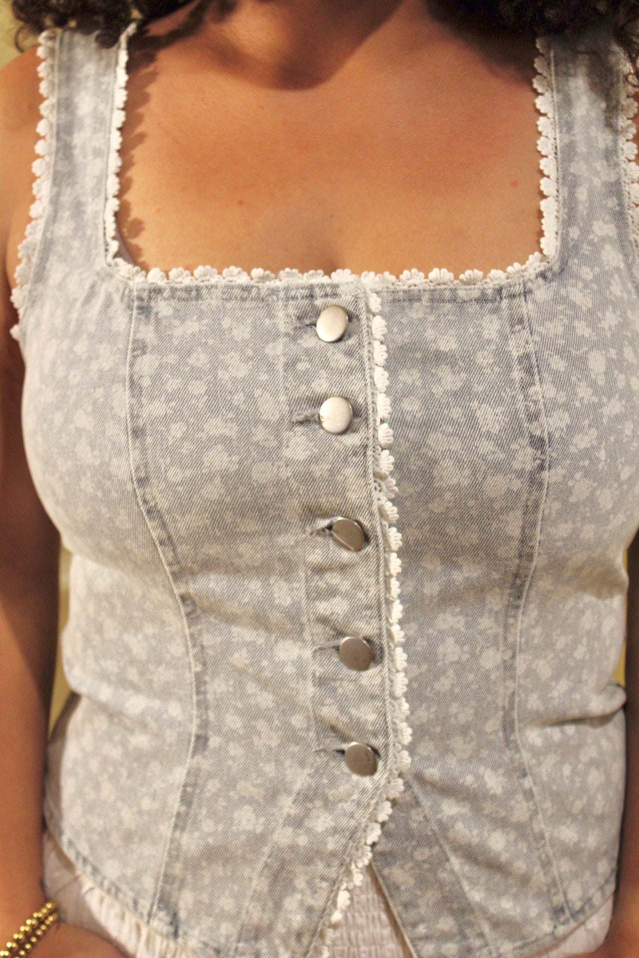 Cassie Jacquard Floral Lace Denim Vest