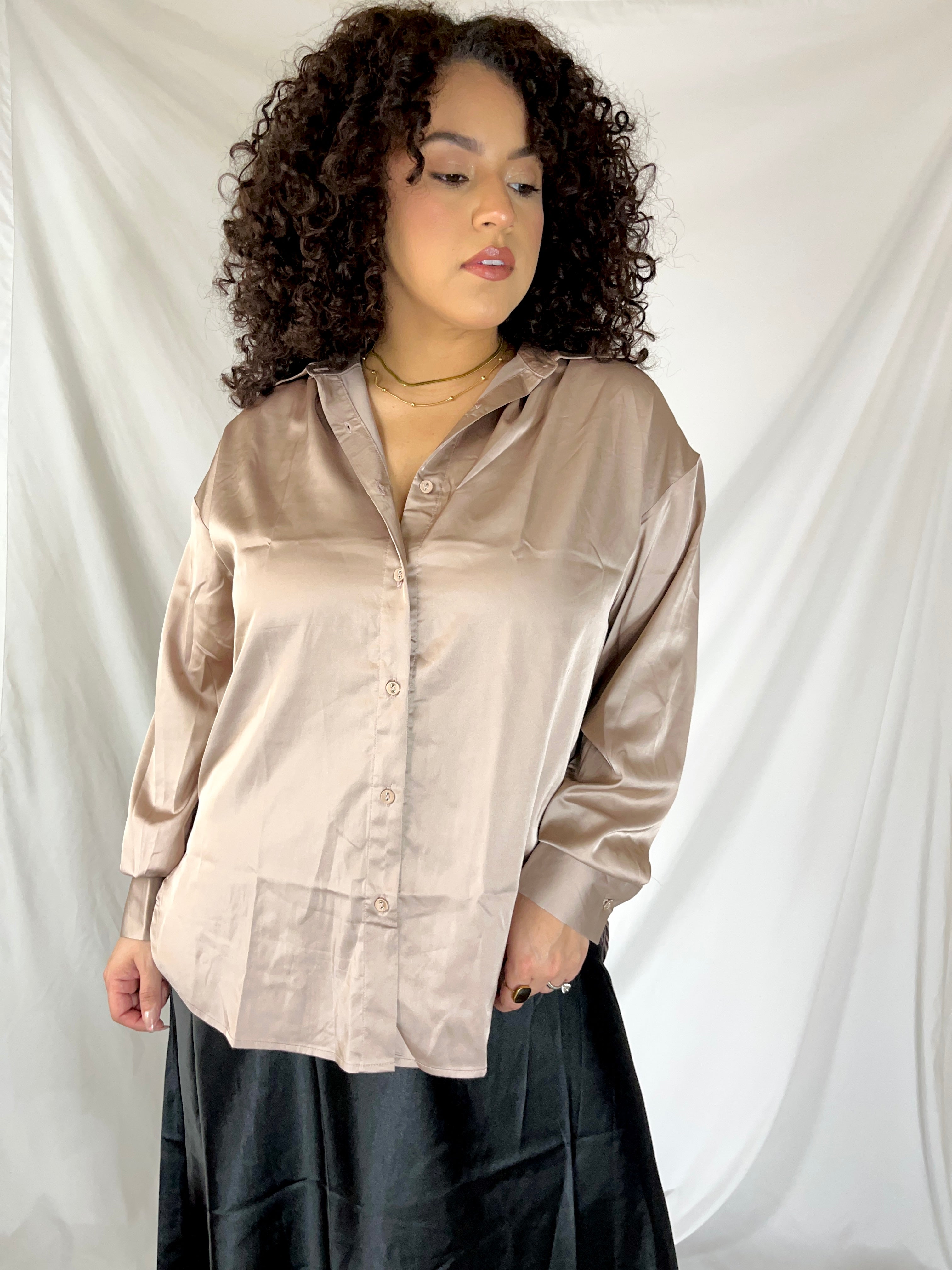 Classy Satin Long Sleeve Button Up