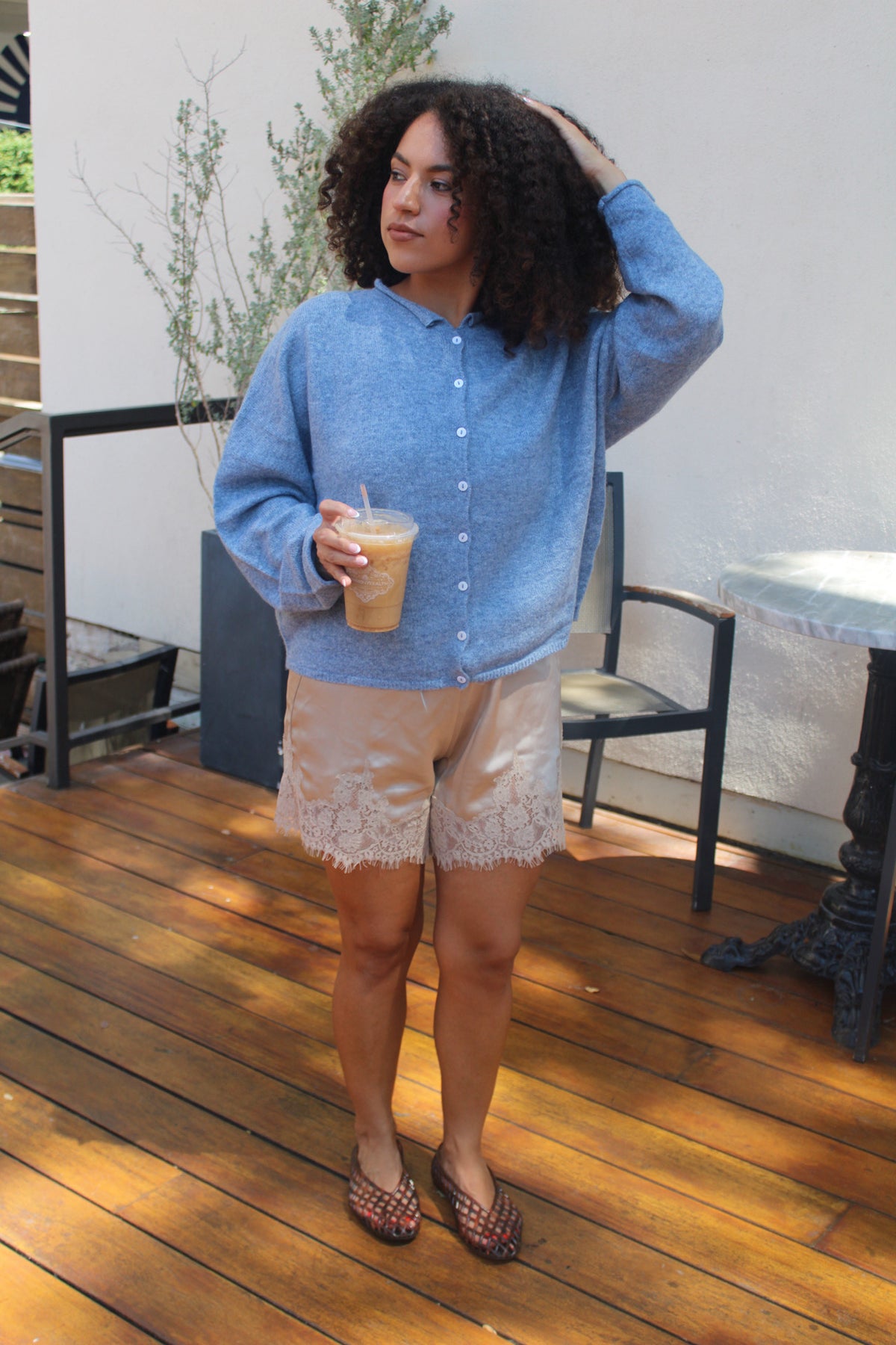 Autumn Latte Lace Satin Shorts
