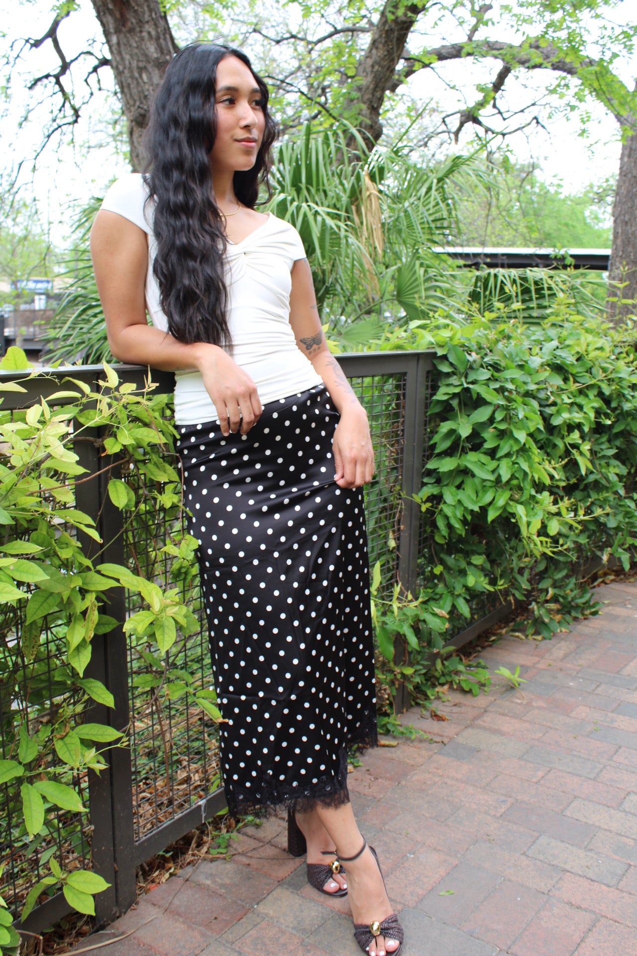 Nara Lace Satin Polka Dot Skirt