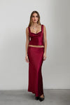 Megan Burgundy Maxi Satin Skirt