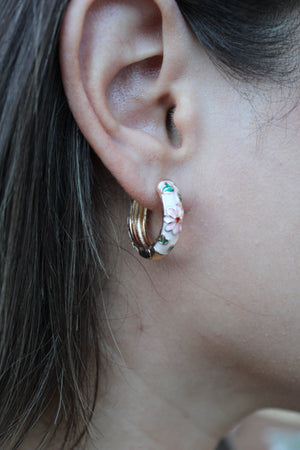 Viola Vintage Enamel Floral Huggie Hoops