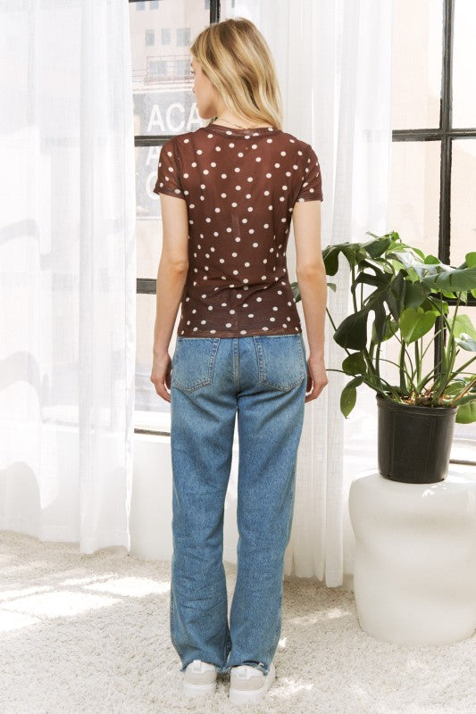 Mocha Mesh Polka Dot Top
