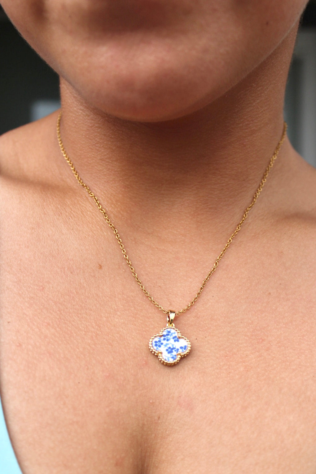 Vintage Porcelain Clover Necklace
