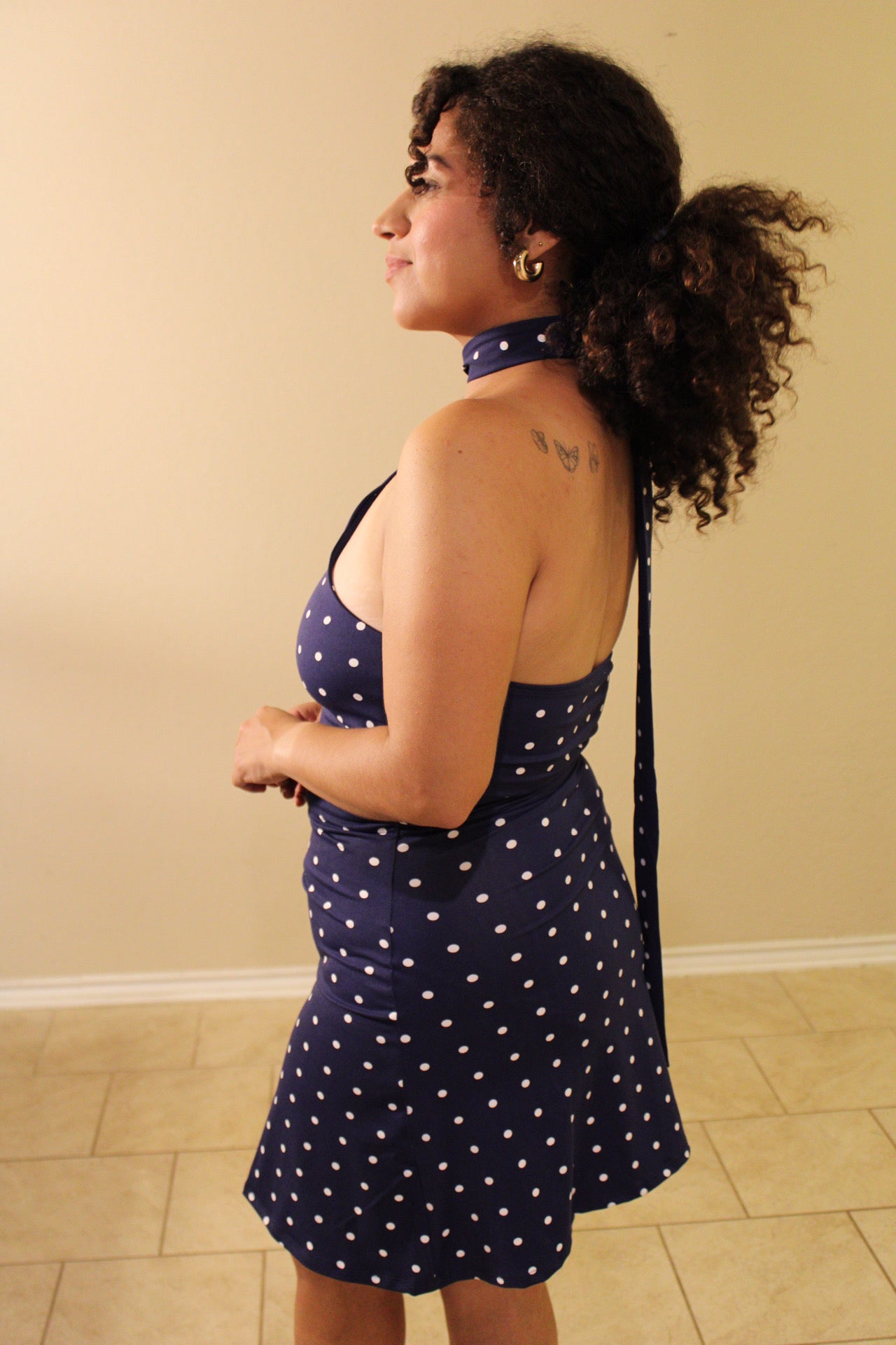 Dana One Shoulder Choker Polka Dot Dress