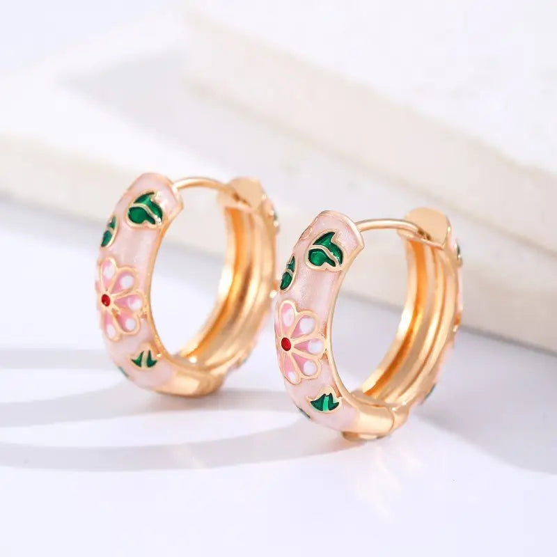 Viola Vintage Enamel Floral Huggie Hoops