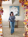 Blueberry Caramel Latte Striped Off The Shoulder Sweater