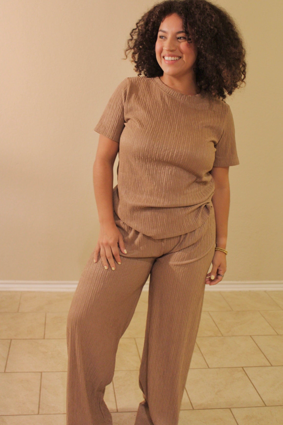Aliyah Mocha Knit Pant Set